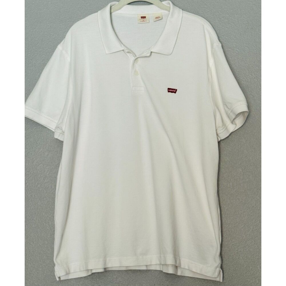 Levi’s White Polo Shirt XL Standard Fit Cotton Short Sleeve Red Tab Logo Classic